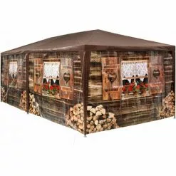TECTAKE Garten Pavillon 6x3m Almhütte Mit 6 Seitenteilen - Partyzelt, Anbaupavillon, Festzelt
