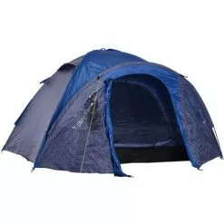 Outsunny Doppelwandzelt Kuppelzelt Outdoor Iglu Familienzelt Für 4 Personen 4 Jahreszeiten Wasserdicht Mit Tragetasche Moskitonetz Tür Polyester + Glasfaser Blau 250 X 300 X 130 Cm