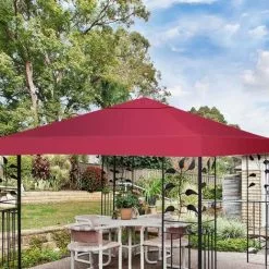 COSTWAY Pavilliondach Ersatzdach Pavillonplane Kaminabzug Dachabzug Weinrot -Günstiges Partyzelte, Pergolas & Pavillons Geschäft 12499527 3