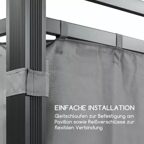 Blumfeldt Pantheon Illumina Pavillon-Seitenwände 4 Stück 140g/m² Polyester Grau 4 Blumfeldt Pantheon Illumina Pavillon-Seitenwände 4 Stück 140g/m² Polyester Grau – Bild 4