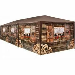 TECTAKE Garten Pavillon 9x3m Almhütte Mit 8 Seitenteilen - Partyzelt, Anbaupavilllon, Festzelt