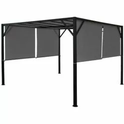 HHG Pergola Beja, Garten Pavillon Terrassenüberdachung, Stabiles 6cm-Stahl-Gestell + Schiebedach Grau ~ 3x3m -Günstiges Partyzelte, Pergolas & Pavillons Geschäft 16241274 3