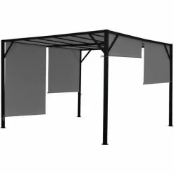 HHG Pergola Beja, Garten Pavillon Terrassenüberdachung, Stabiles 6cm-Stahl-Gestell + Schiebedach Grau ~ 3x3m -Günstiges Partyzelte, Pergolas & Pavillons Geschäft 16241274 4