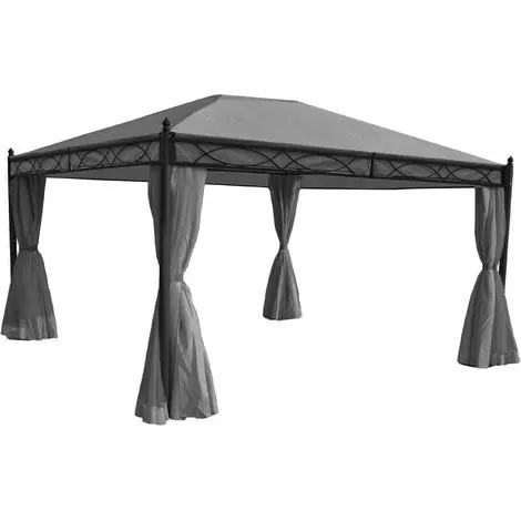 HHG Pergola Calpe, Garten Pavillon, Stabiles 7cm-Gestell Mit Seitenwand + Moskitonetz ~ Grau 4x3m 1 HHG Pergola Calpe, Garten Pavillon, Stabiles 7cm-Gestell Mit Seitenwand + Moskitonetz ~ Grau 4x3m