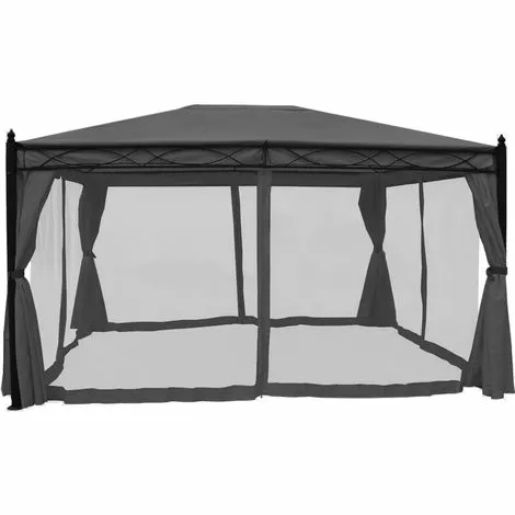 HHG Pergola Calpe, Garten Pavillon, Stabiles 7cm-Gestell Mit Seitenwand + Moskitonetz ~ Grau 4x3m 3 HHG Pergola Calpe, Garten Pavillon, Stabiles 7cm-Gestell Mit Seitenwand + Moskitonetz ~ Grau 4x3m – Bild 3
