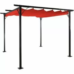 Pergola HHG-116, Garten Pavillon, Stabiles 6cm-Gestell + Schiebedach ~ 3x3m Terrakotta