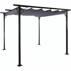 Pergola HHG-116, Garten Pavillon, Stabiles 6cm-Gestell + Schiebedach ~ 3x3m Grau