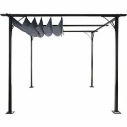 Pergola HHG-116, Garten Pavillon, Stabiles 6cm-Gestell + Schiebedach ~ 3x3m Grau -Günstiges Partyzelte, Pergolas & Pavillons Geschäft 16267830 5