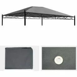 HHG Ersatzbezug Für Dach Pergola Pavillon Calpe 4x3m ~ Grau