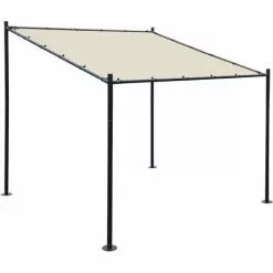 Pergola HHG-412, Anbaupergola Garten Pavillon Terrassenüberdachung Sonnenschutz, 3x3m ~ Creme