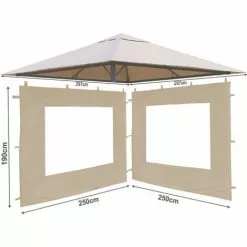 Quick-Star Set Ersatzdach Und 2 Seitenteile Für Garten Pavillon 3x3m Sand Antik Pavillondach Ersatzbezug Seitenwände