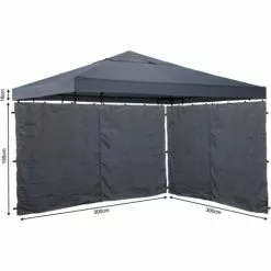 Quick-Star Set Ersatzdach Und 2 Seitenteile Für Pavillon 3x3m Grau RAL 7012 Pavillondach Ersatzbezug Seitenwand Mit Reißverschluss