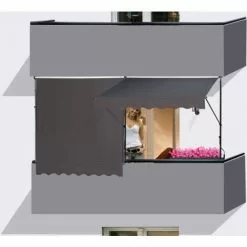Quick-Star 2 Stück Klemmmarkise 250x130cm GRAU Balkonmarkise Sonnenschutz Terrassenüberdachung Höhenverstellbar Von 200-290cm Markise Balkon Ohne Bohren