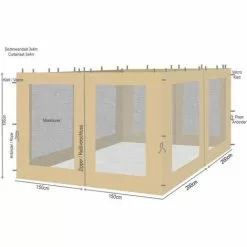 Quick-Star 4 Seitenteile Mit Moskitonetz Für Blätter Pavillon 3x4m Seitenwand Sand