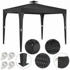 DEUBA Pavillon Poly-Rattan 3x3m Wasserabweisend Dachhaube Partyzelt Garten Gartenzelt Gartenpavillon Outdoor