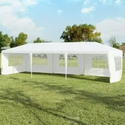 COSTWAY 3x9m Gartenpavillon Partyzelt Mit 5 Abnehmbaren Seitenw?nde, Faltpavillon Bierzelt UV-Schutz, Gartenzelt Faltbar, Faltzelt Pavillon