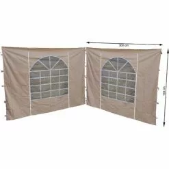 Quick-Star 2 Seitenteile Mit PVC Fenster 300x195cm Für Pavillon Sahara 3x3m Seitenwand Sand