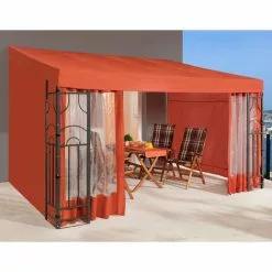 Quick-Star Anbau Pergola Romana 3x4m Terra / Rotorange RAL 2001 Mit 3 Seitenteilen