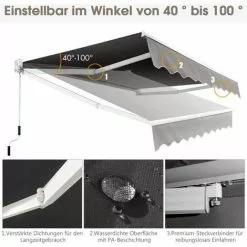COSTWAY 3 X 2,5 M Gelenkarmmarkise Sonnenmarkise Balkonmarkise Terrassenmarkise Klemmmarkise Mit UV- Und Wasserbest?ndigem Material, Aluminiumrahmen Und -kurbel, Fuer Balkon Und Veranda Grau -Günstiges Partyzelte, Pergolas & Pavillons Geschäft 19796736 3