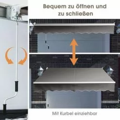 COSTWAY 3 X 2,5 M Gelenkarmmarkise Sonnenmarkise Balkonmarkise Terrassenmarkise Klemmmarkise Mit UV- Und Wasserbest?ndigem Material, Aluminiumrahmen Und -kurbel, Fuer Balkon Und Veranda Grau -Günstiges Partyzelte, Pergolas & Pavillons Geschäft 19796736 4