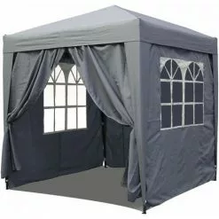 Quick-Star Pop-Up-Pavillon 2 X 2 M Smoky Grau Mit 4 Easy-Klett Seitenteilen