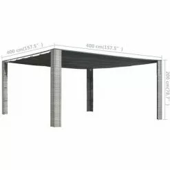 YOUTHUP Pavillon Mit Schiebedach Poly Rattan 400×400×200 Cm Grau -Günstiges Partyzelte, Pergolas & Pavillons Geschäft 24474844 4