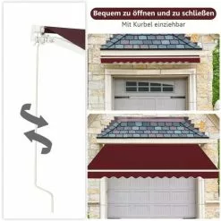 COSTWAY Markise Mit Kurbel, Balkonmarkise Sonnenschutz, Gelenkarmmarkise Sonnenmarkise Terrassenmarkise, Klemmmarkise Fuer Balkon Und Veranda 300x250cm, Weinrot -Günstiges Partyzelte, Pergolas & Pavillons Geschäft 24837265 3