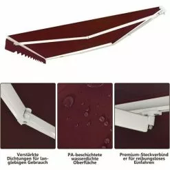COSTWAY Markise Mit Kurbel, Balkonmarkise Sonnenschutz, Gelenkarmmarkise Sonnenmarkise Terrassenmarkise, Klemmmarkise Fuer Balkon Und Veranda 300x250cm, Weinrot -Günstiges Partyzelte, Pergolas & Pavillons Geschäft 24837265 5