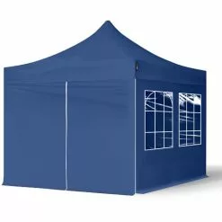 PROFIZELT24 3x3 M Faltpavillon TOOLPORT, ECONOMY Stahl 30mm, Seitenteile Mit Rechteckfenstern, Blau