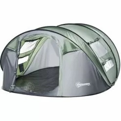 Outsunny Zelt Für 4-5 Personen Campingzelt Mit Heringen Kuppelzelt Polyester B3 Gitter Glasfaser Dunkelgrün+Grau 263,5 X 220 X 123 Cm