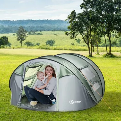 Outsunny Zelt Für 4-5 Personen Campingzelt Mit Heringen Kuppelzelt Polyester B3 Gitter Glasfaser Dunkelgrün+Grau 263,5 X 220 X 123 Cm 2 Outsunny Zelt Für 4-5 Personen Campingzelt Mit Heringen Kuppelzelt Polyester B3 Gitter Glasfaser Dunkelgrün+Grau 263,5 X 220 X 123 Cm – Bild 2