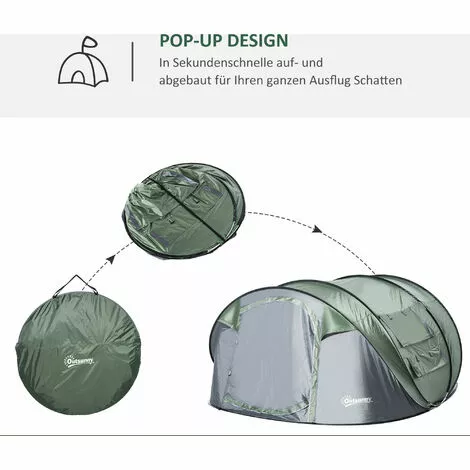 Outsunny Zelt Für 4-5 Personen Campingzelt Mit Heringen Kuppelzelt Polyester B3 Gitter Glasfaser Dunkelgrün+Grau 263,5 X 220 X 123 Cm 4 Outsunny Zelt Für 4-5 Personen Campingzelt Mit Heringen Kuppelzelt Polyester B3 Gitter Glasfaser Dunkelgrün+Grau 263,5 X 220 X 123 Cm – Bild 4