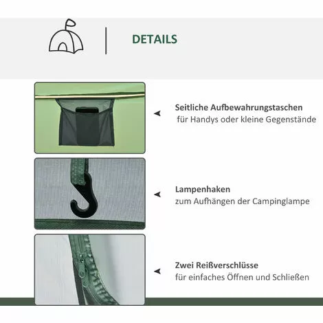 Outsunny Zelt Für 4-5 Personen Campingzelt Mit Heringen Kuppelzelt Polyester B3 Gitter Glasfaser Dunkelgrün+Grau 263,5 X 220 X 123 Cm 5 Outsunny Zelt Für 4-5 Personen Campingzelt Mit Heringen Kuppelzelt Polyester B3 Gitter Glasfaser Dunkelgrün+Grau 263,5 X 220 X 123 Cm – Bild 5