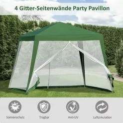 Outsunny Gartenpavillon Pavillon Festzelt Partyzelt Wetterfest Zelt Mit Moskitonetz Metall + Polyester Grün 3 X 3 M -Günstiges Partyzelte, Pergolas & Pavillons Geschäft 29711366 4