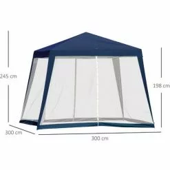 Outsunny Gartenpavillon Pavillon Festzelt Partyzelt Wetterfest Zelt Mit Moskitonetz Metall + Polyester Blau 3 X 3 M -Günstiges Partyzelte, Pergolas & Pavillons Geschäft 29711474 3