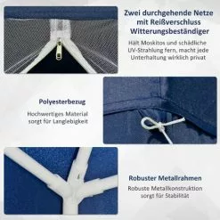 Outsunny Gartenpavillon Pavillon Festzelt Partyzelt Wetterfest Zelt Mit Moskitonetz Metall + Polyester Blau 3 X 3 M -Günstiges Partyzelte, Pergolas & Pavillons Geschäft 29711474 5