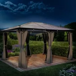 BRAST Alu-Pavillon Premium 3.6x4.8m Grau Festes Dach Wasserdicht + Moskitonetz