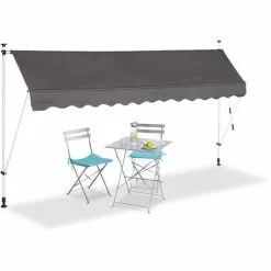 Relaxdays Klemmmarkise Balkon, Handkurbel, Höhenverstellbar, UV-beständig, Ohne Bohren, Polyester, 350 Cm Breit, Grau