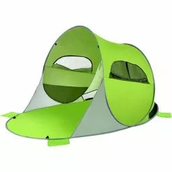 COSTWAY Pop Up Strandmuschel 3-4 Personen Strandzelt Sonnenschutz Wurfzelt Mit Tragetasche & 2 Netz-Fenstern & 4 Sandtaschen Automatisch Für Strand, Garten, Camping Grün