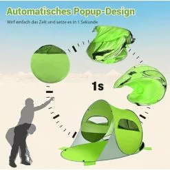 COSTWAY Pop Up Strandmuschel 3-4 Personen Strandzelt Sonnenschutz Wurfzelt Mit Tragetasche & 2 Netz-Fenstern & 4 Sandtaschen Automatisch Für Strand, Garten, Camping Grün -Günstiges Partyzelte, Pergolas & Pavillons Geschäft 32713128 3