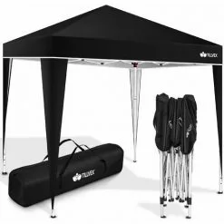 Tillvex Pavillon 3x3m Schwarz Wasserdicht | Pop-Up Faltpavillon Höhenverstellbar | Gartenzelt UV Schutz 50+ | Partyzelt Mit Tasche Für Garten