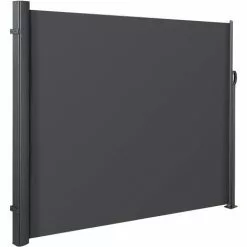 Femor Markise Versenkbare Seitenmarkise, Outdoor-Screen, Sichtschutz, Sonnenschutz, Aluminiumhalterungen Und Rollfuß Für Garten, Balkon, Terrasse - 300X180cm, 280 G/, Grau
