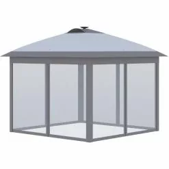Outsunny Pavillon Faltpavillon Mit LED Solar Lichterkette 330 cm X 330 cm X 285 cm