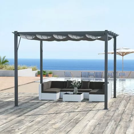 Outsunny Pergola Mit Schiebedach Alu Grau 3 X 3 M 2 Outsunny Pergola Mit Schiebedach Alu Grau 3 X 3 M – Bild 2