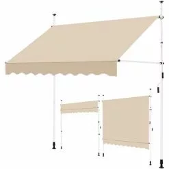 Yaheetech Klemmmarkise Balkonmarkise Mit Handkurbel Sonnenschutz Ohne Bohren Sonnenmarkise Höhenverstellbar Markise Mit Gestell, 250x120cm/Beige