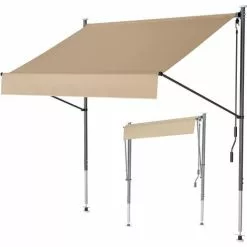 Homfa Klemmmarkise Sonnenschutz Markise Mit Handkurbel, UV-beständige Höhenverstellbare Balkonmarkise, Aus Metall Und Polyester, Ohne Bohren, 200 X 150cm, Beige