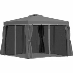 Outsunny Pavillon Für Garten Mit Zwei Dachebenen, Dunkelgrau, 3 X 3 X 2,7 M