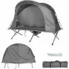 COSTWAY 4 In 1 Campingzelt Set Für 1 Personen, Erhoehtes Campingbett Und Zelt, Faltbares Kuppelzelt, Feldbett Mit Aufblasbare Matratze & Tragetasche & Wasserdichter Abdeckung Grau
