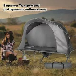 COSTWAY 4 In 1 Campingzelt Set Für 1 Personen, Erhoehtes Campingbett Und Zelt, Faltbares Kuppelzelt, Feldbett Mit Aufblasbare Matratze & Tragetasche & Wasserdichter Abdeckung Grau -Günstiges Partyzelte, Pergolas & Pavillons Geschäft 55269859 5