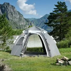 [EN.CASA] Campingzelt Nybro Pop Up Kuppelzelt 240x205x140cm Grau [pro.tec]